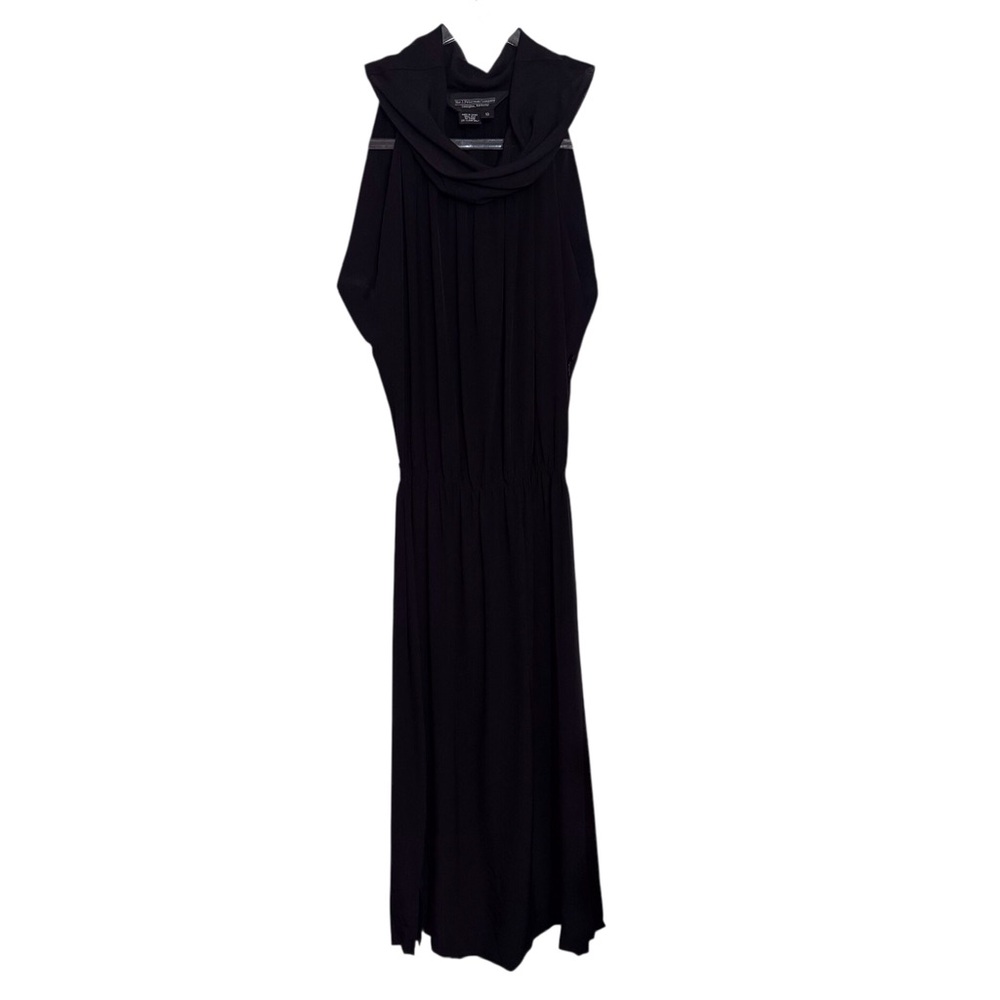 J. Peterman Company Size 10 Black Silk Cowl Maxi Dress Sleeveless Sheer Cocktail